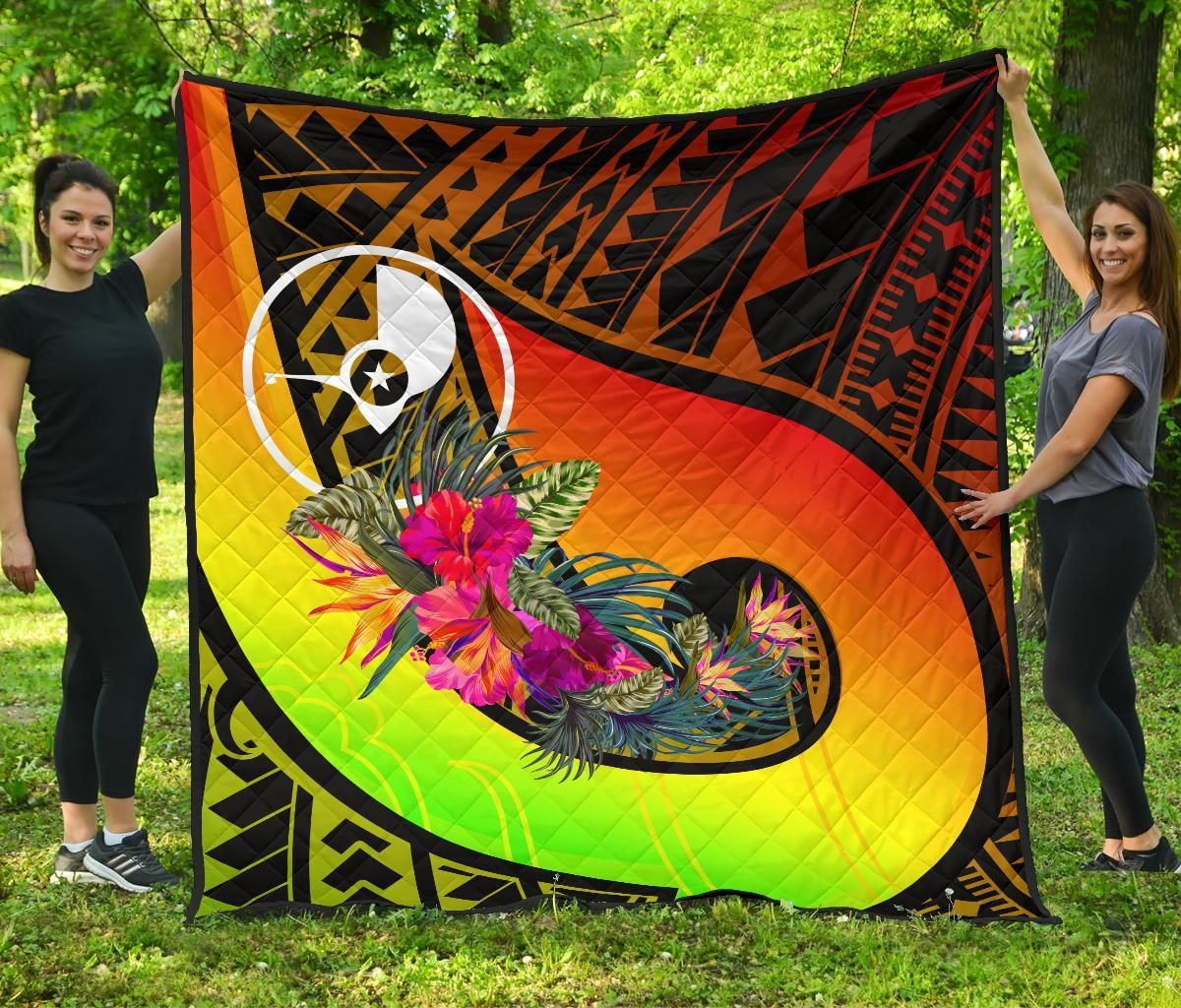 Yap Premium Quilt - Polynesian Hook And Hibiscus (Reggae)