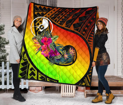 Yap Premium Quilt - Polynesian Hook And Hibiscus (Reggae)