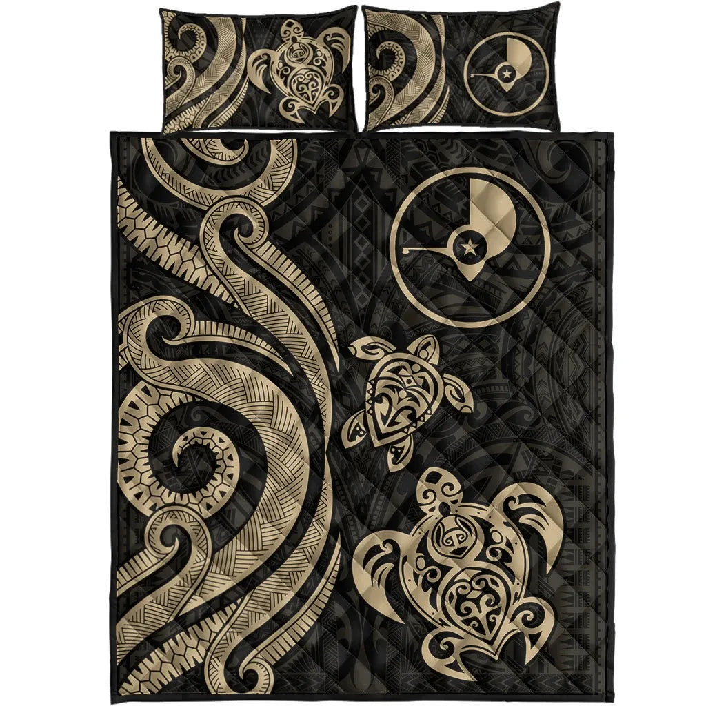 Yap Quilt Bed Set - Gold Tentacle Turtle
