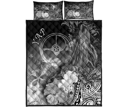 Yap Quilt Bed Set - Humpback Whale with Tropical Flowers (White)