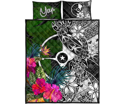 Yap Quilt Bed Set - Turtle Plumeria Banana Leaf