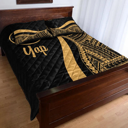 Yap Quilt Bed Set - Gold Polynesian Tentacle Tribal Pattern