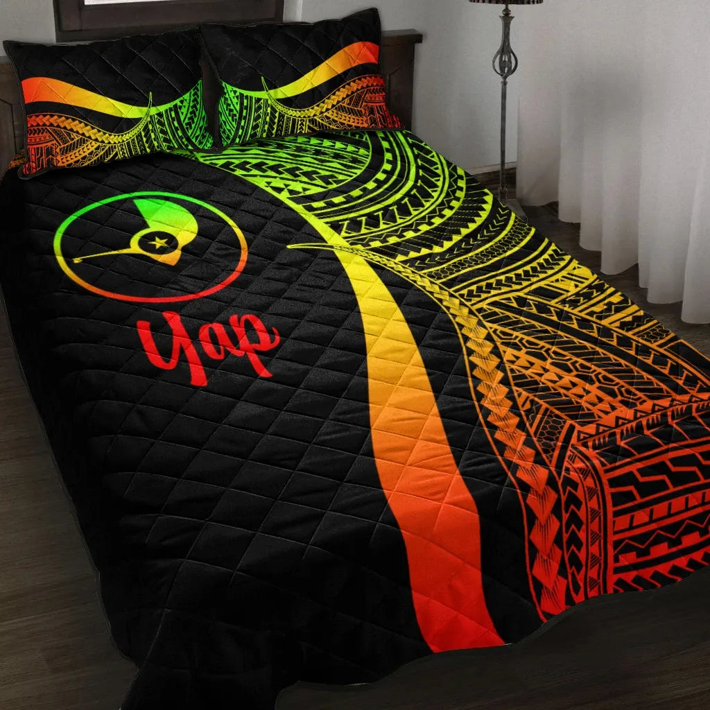 Yap Quilt Bed Set - Reggae Polynesian Tentacle Tribal Pattern