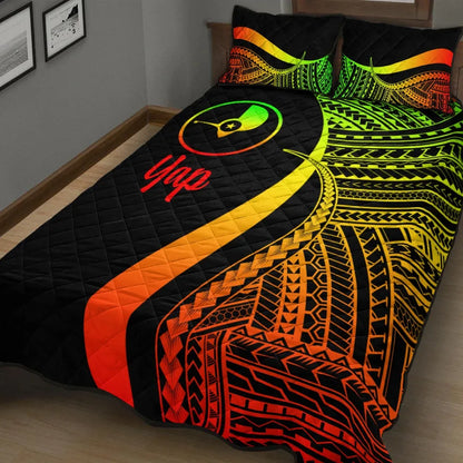 Yap Quilt Bed Set - Reggae Polynesian Tentacle Tribal Pattern