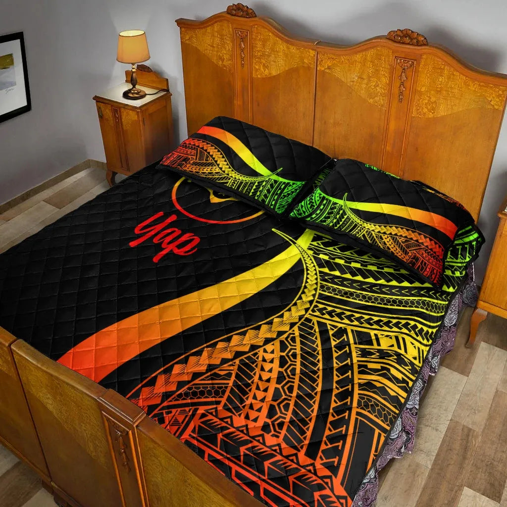 Yap Quilt Bed Set - Reggae Polynesian Tentacle Tribal Pattern