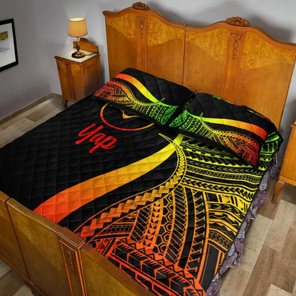Yap Quilt Bed Set - Reggae Polynesian Tentacle Tribal Pattern