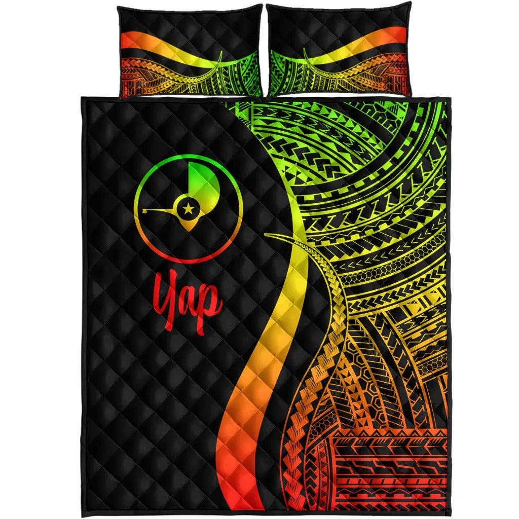 Yap Quilt Bed Set - Reggae Polynesian Tentacle Tribal Pattern