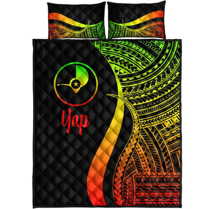 Yap Quilt Bed Set - Reggae Polynesian Tentacle Tribal Pattern