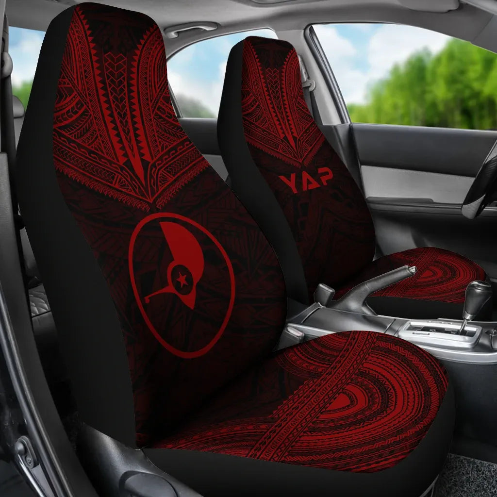 Yap Car Seat Cover - Yap Flag Polynesian Chief Tattoo Red Version
