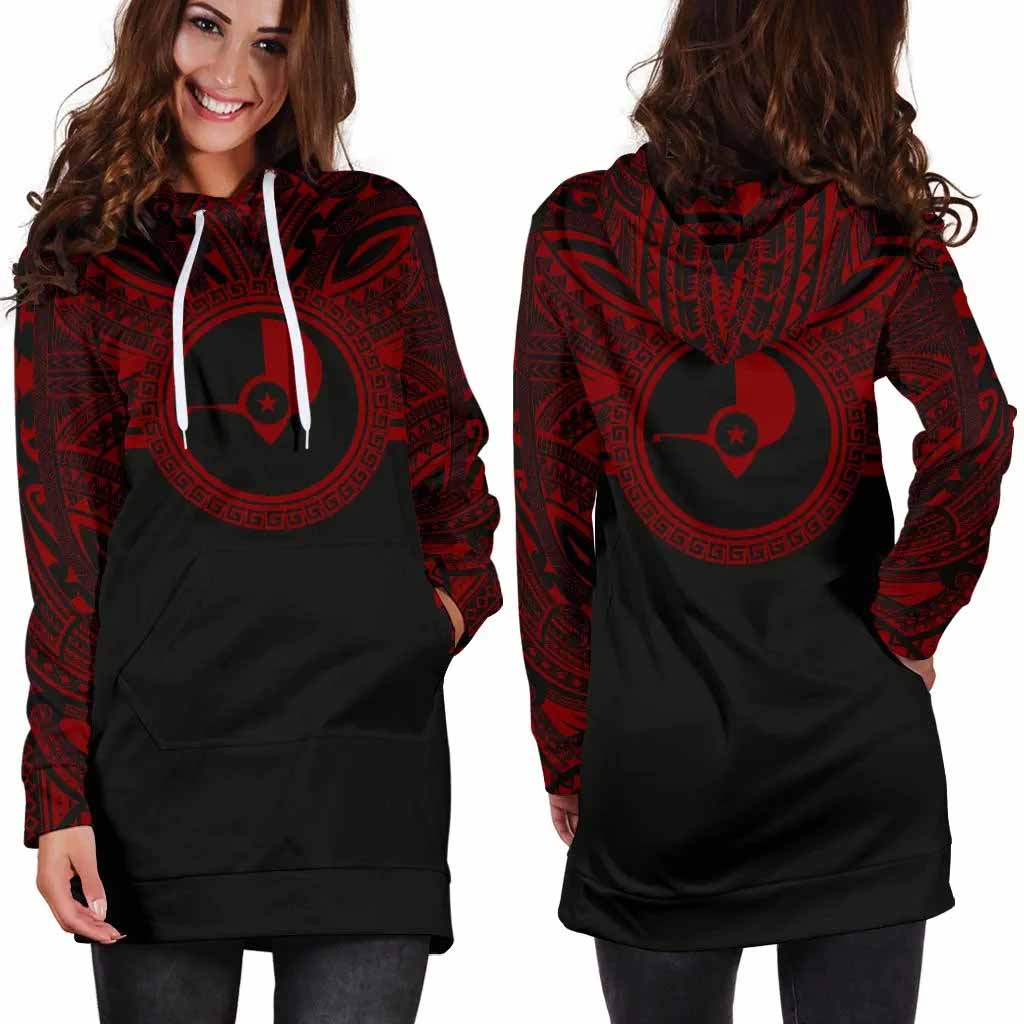 Yap Female Hoodie Dress - Yap Coat Of Arms Polynesian Red Black