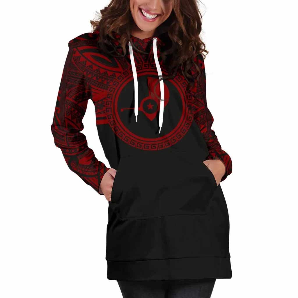 Yap Female Hoodie Dress - Yap Coat Of Arms Polynesian Red Black