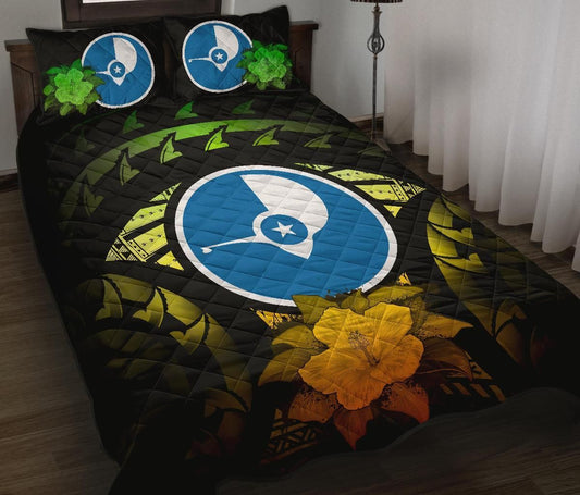 Yap Polynesian Quilt Bed Set Hibiscus Reggae