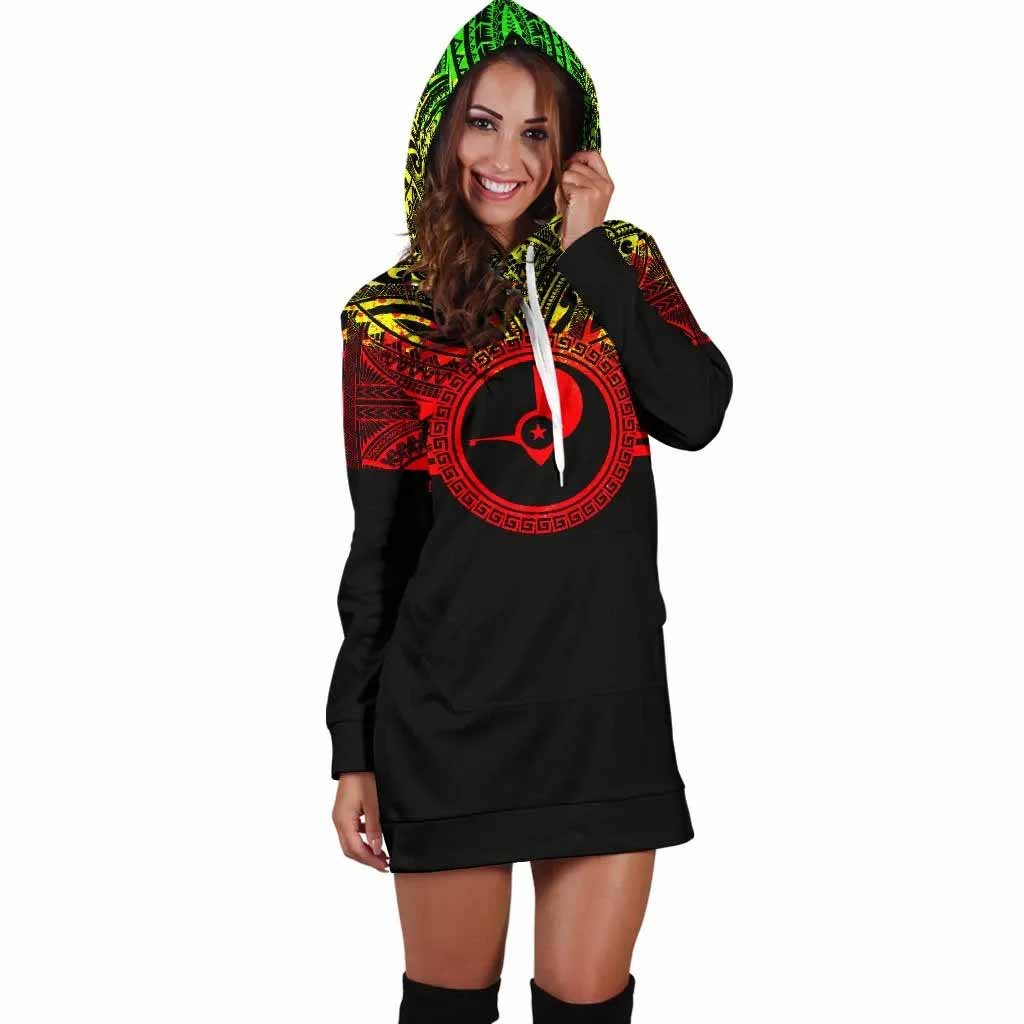 Yap Female Hoodie Dress - Yap Coat Of Arms Polynesian Reggae Color