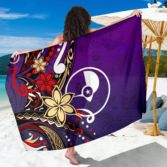 Yap Sarong - Tribal Flower With Special Turtles Purple Color