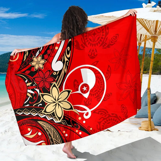 Yap Sarong - Tribal Flower With Special Turtles Red Color