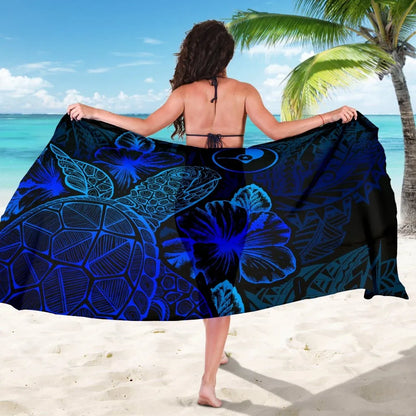 Yap Sarong - Turtle Hibiscus Pattern Blue