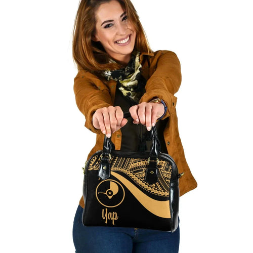 Yap Shoulder Handbag - Gold Polynesian Tentacle Tribal Pattern
