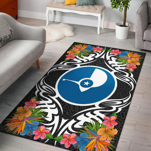 Yap State Area Rug - Coat Of Arm With Tropical Flowers