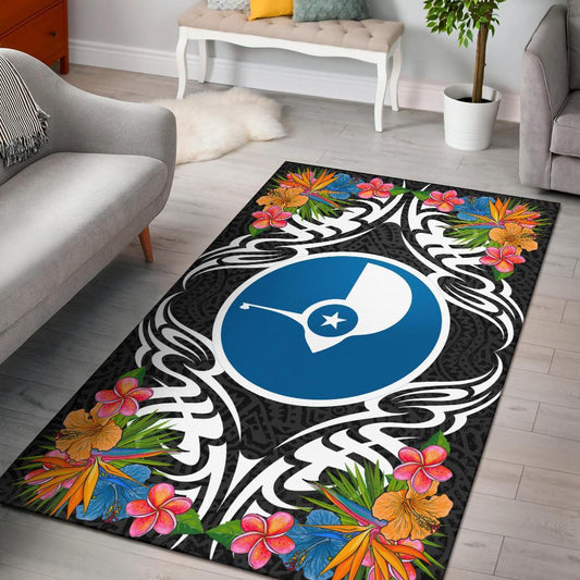 Yap State Area Rug - Coat Of Arm With Tropical Flowers