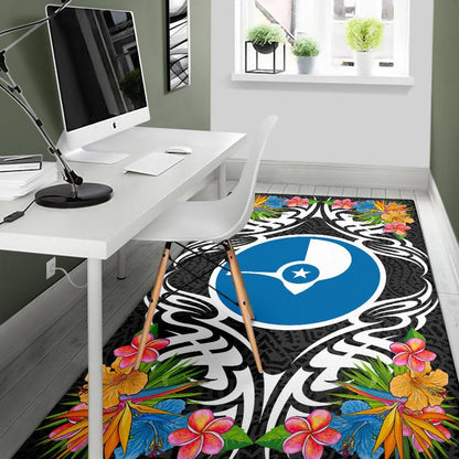 Yap State Area Rug - Coat Of Arm With Tropical Flowers