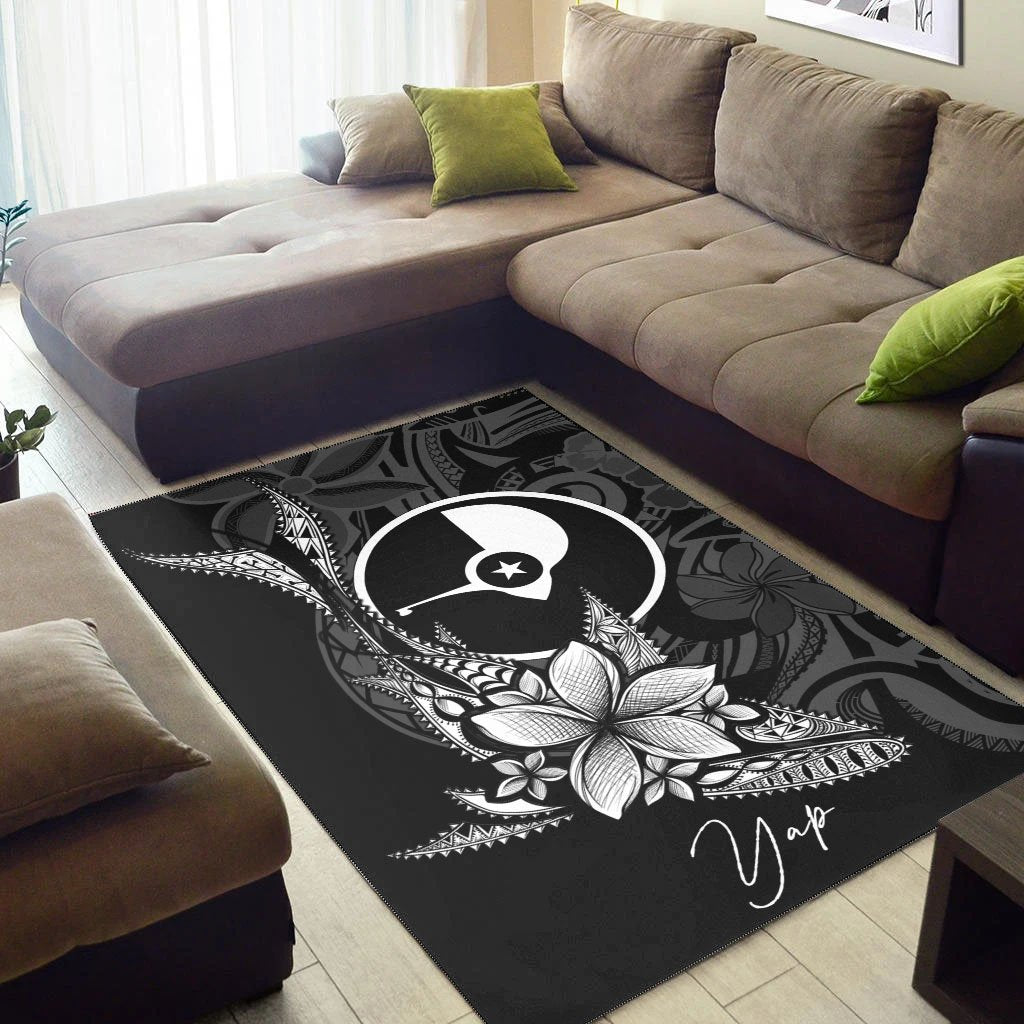 Yap State Area Rug - Fish With Plumeria Flowers Style