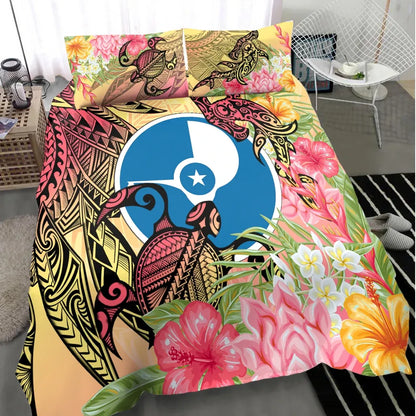 Yap State Bedding Set - Flowers Tropical With Sea Animals