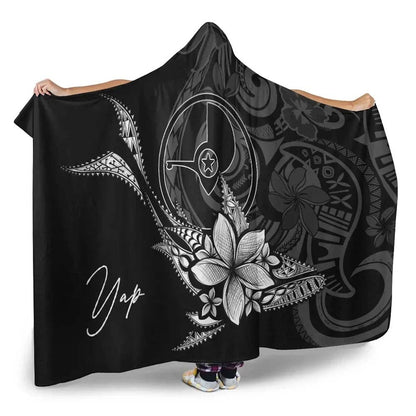 Yap State Hooded Blanket - Fish With Plumeria Flowers Style