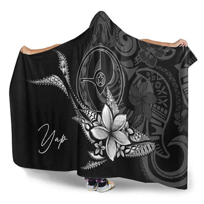 Yap State Hooded Blanket - Fish With Plumeria Flowers Style