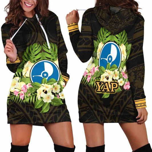 Yap State Hoodie Dress - Polynesian Gold Patterns Collection