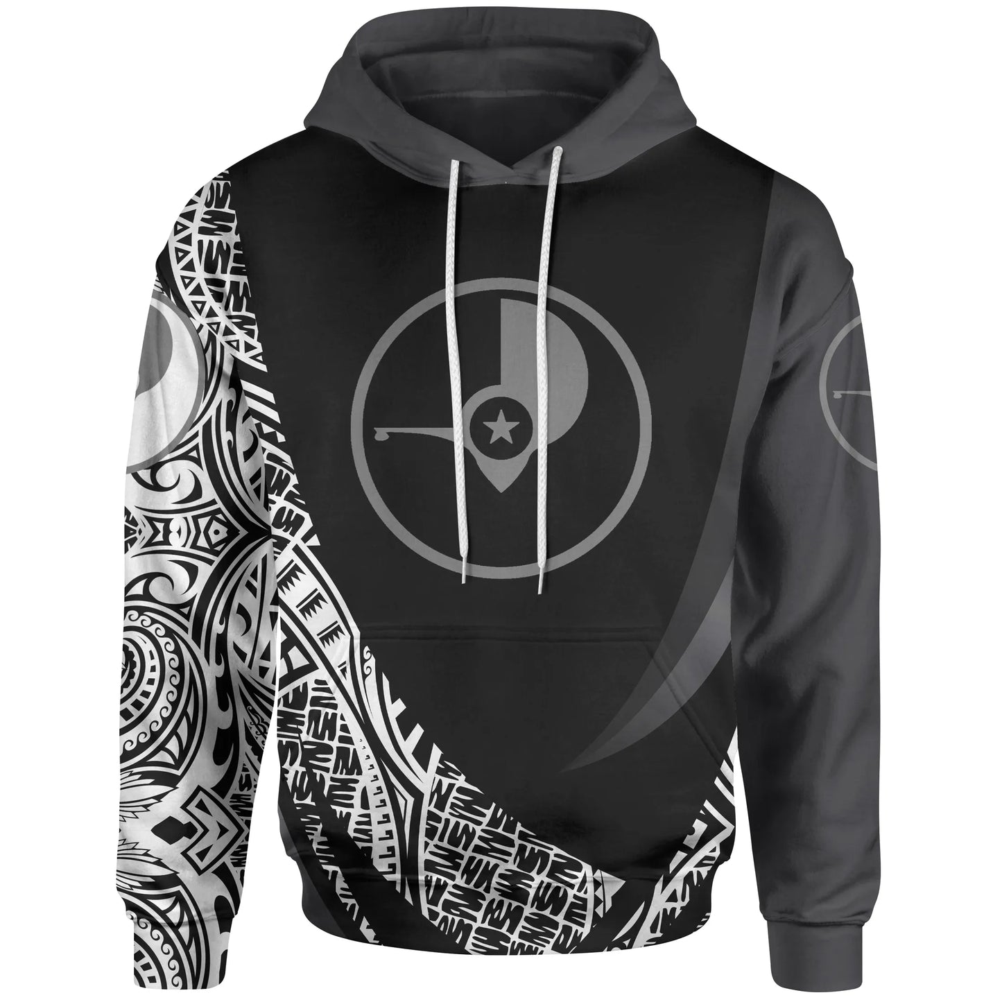 Yap State Hoodie - White Polynesian Patterns Sport Style