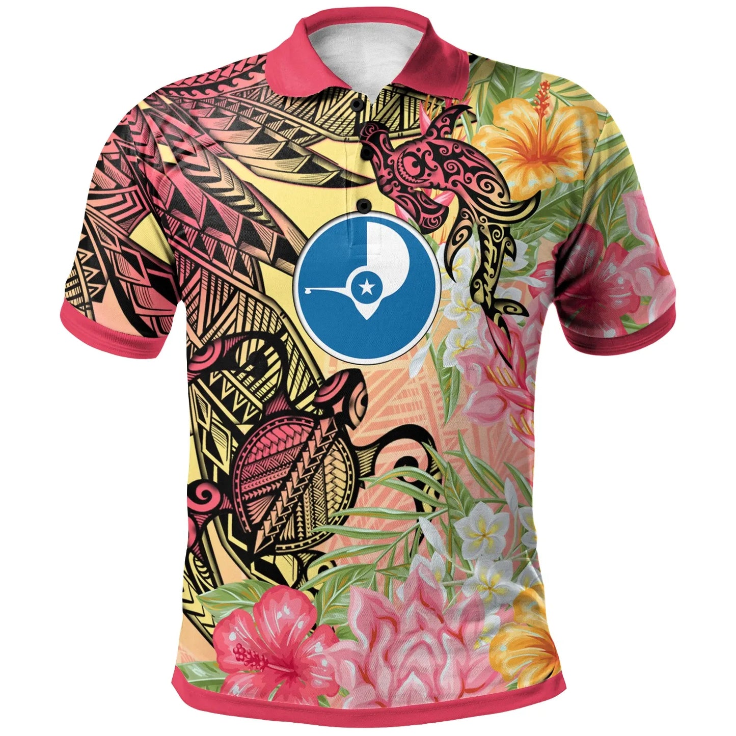 Yap State Polo Shirt -  Flowers Tropical With Sea Animals