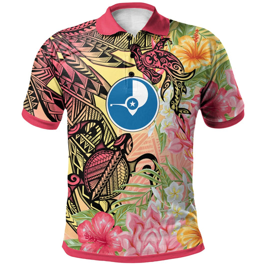 Yap State Polo Shirt -  Flowers Tropical With Sea Animals