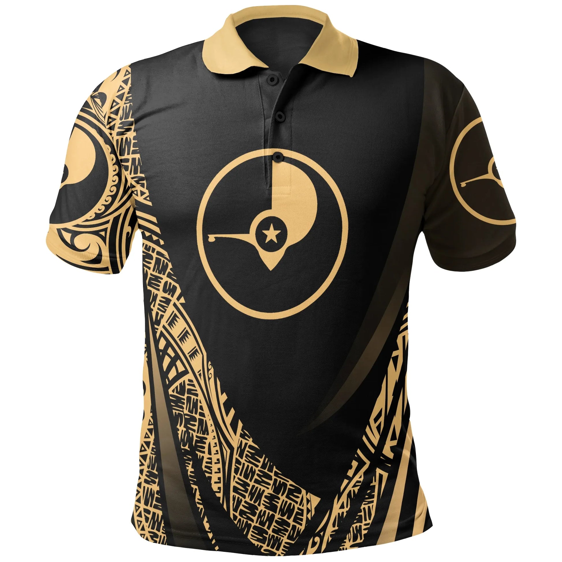 Yap State Polo Shirt - Gold Polynesian Patterns Sport Style