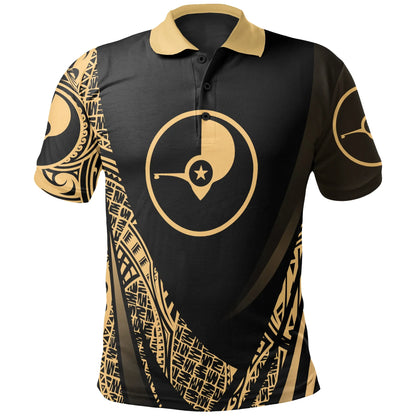 Yap State Polo Shirt - Gold Polynesian Patterns Sport Style