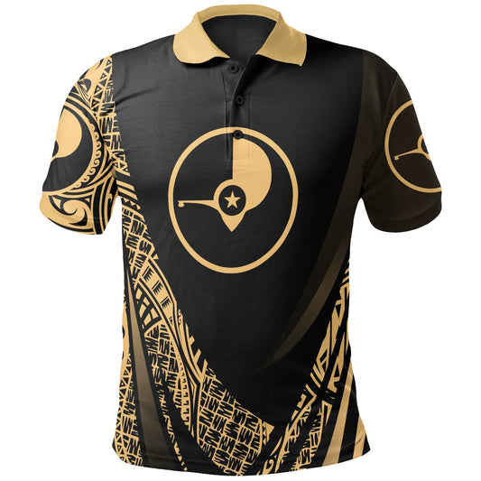 Yap State Polo Shirt - Gold Polynesian Patterns Sport Style