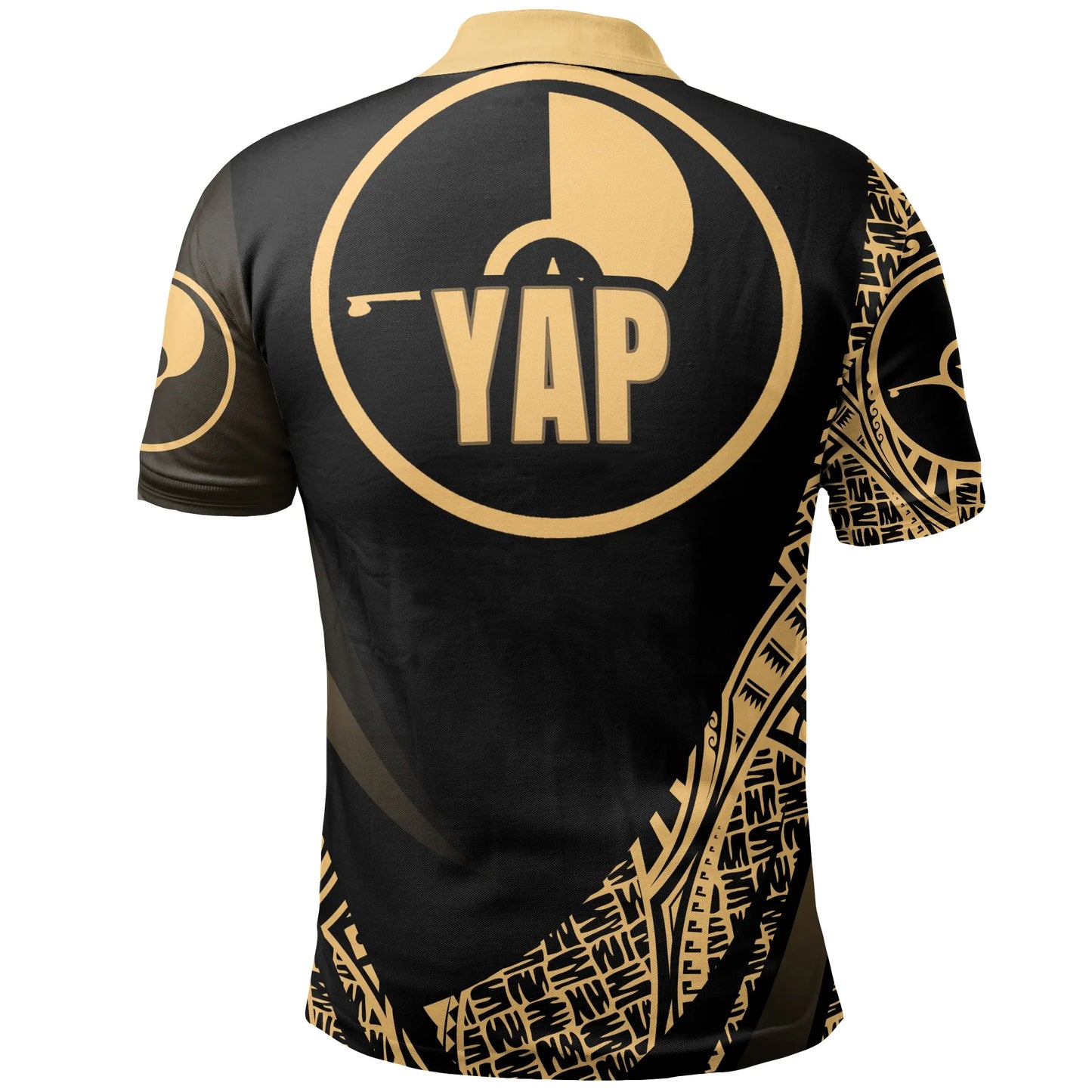 Yap State Polo Shirt - Gold Polynesian Patterns Sport Style