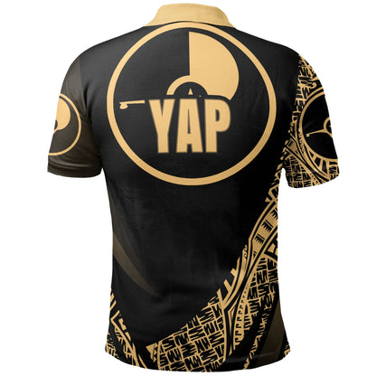 Yap State Polo Shirt - Gold Polynesian Patterns Sport Style