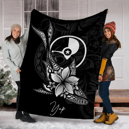 Yap State Premium Blanket - Fish With Plumeria Flowers Style