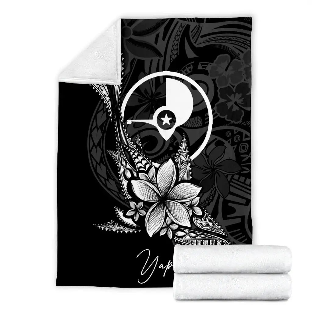 Yap State Premium Blanket - Fish With Plumeria Flowers Style