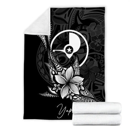 Yap State Premium Blanket - Fish With Plumeria Flowers Style