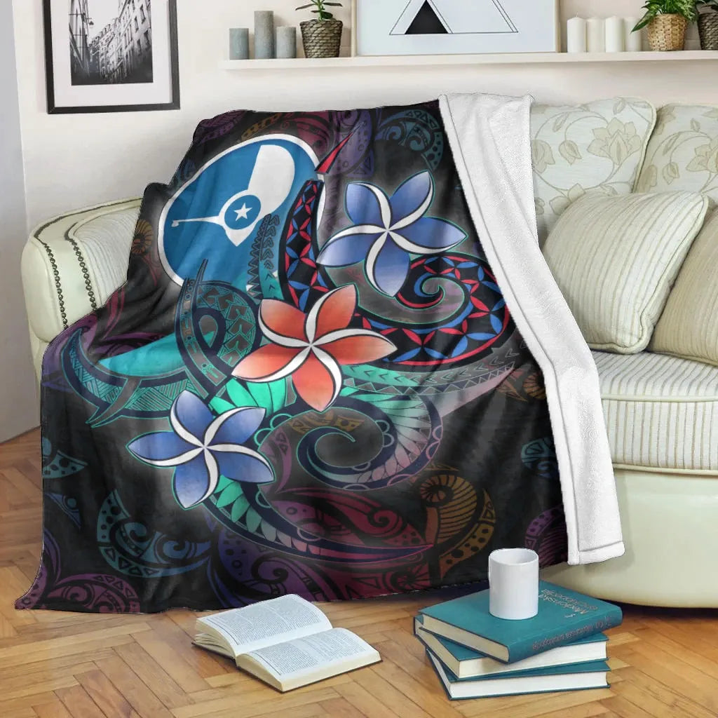 Yap State Premium Blanket - Plumeria Flowers Style