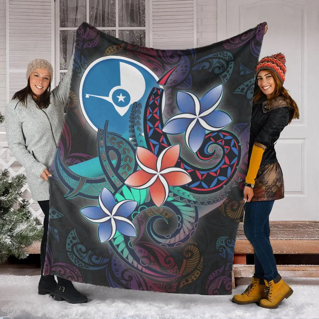 Yap State Premium Blanket - Plumeria Flowers Style
