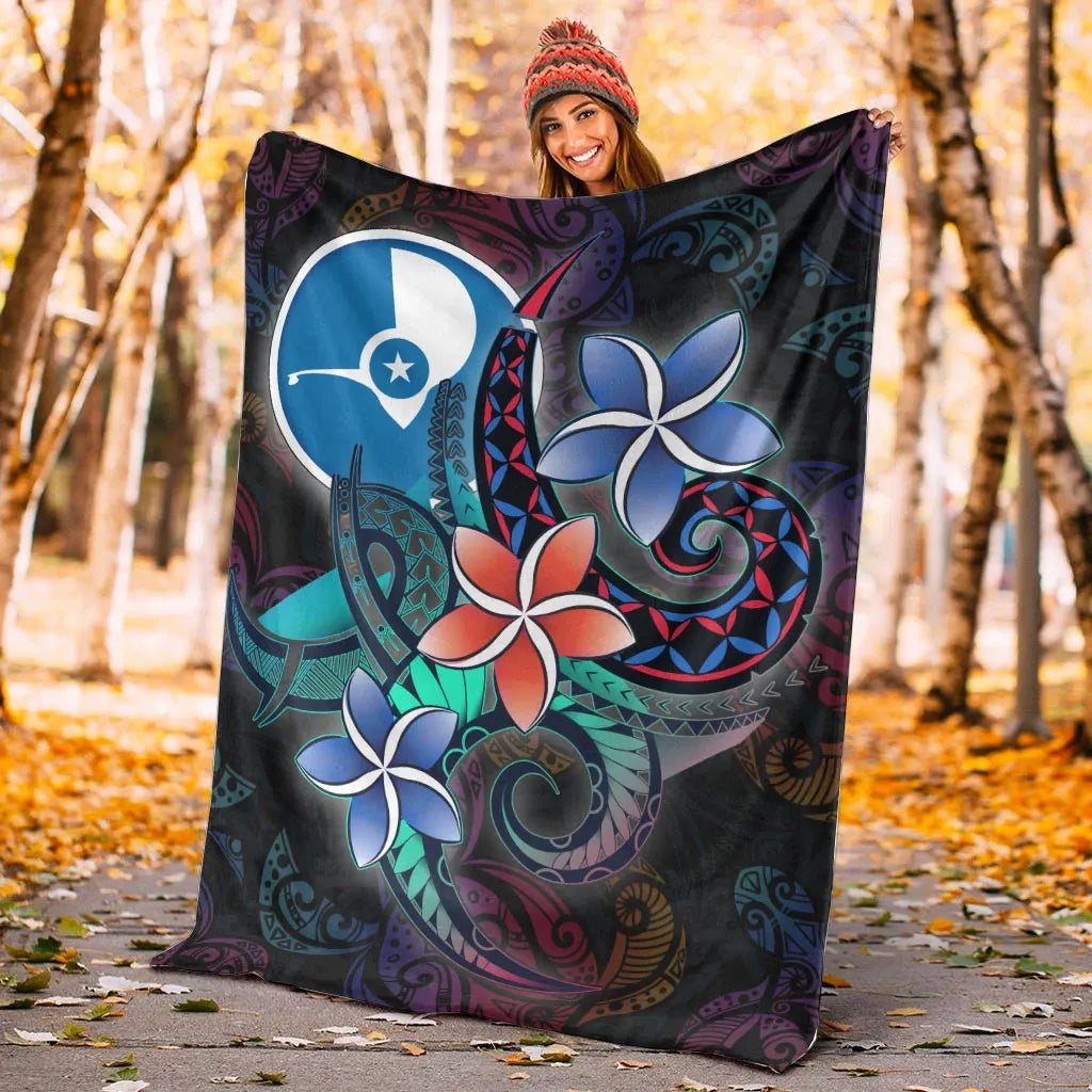 Yap State Premium Blanket - Plumeria Flowers Style