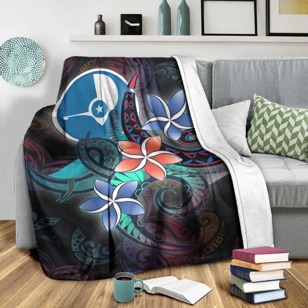 Yap State Premium Blanket - Plumeria Flowers Style
