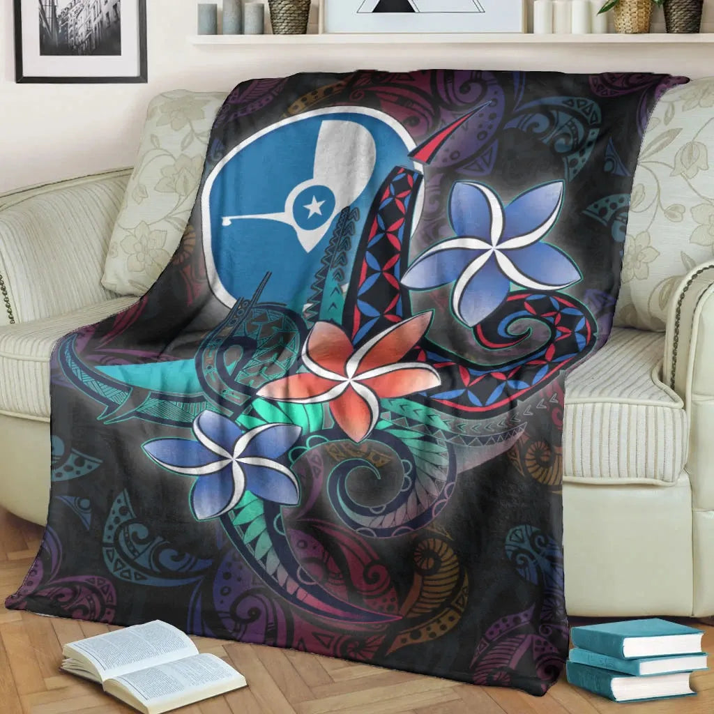 Yap State Premium Blanket - Plumeria Flowers Style
