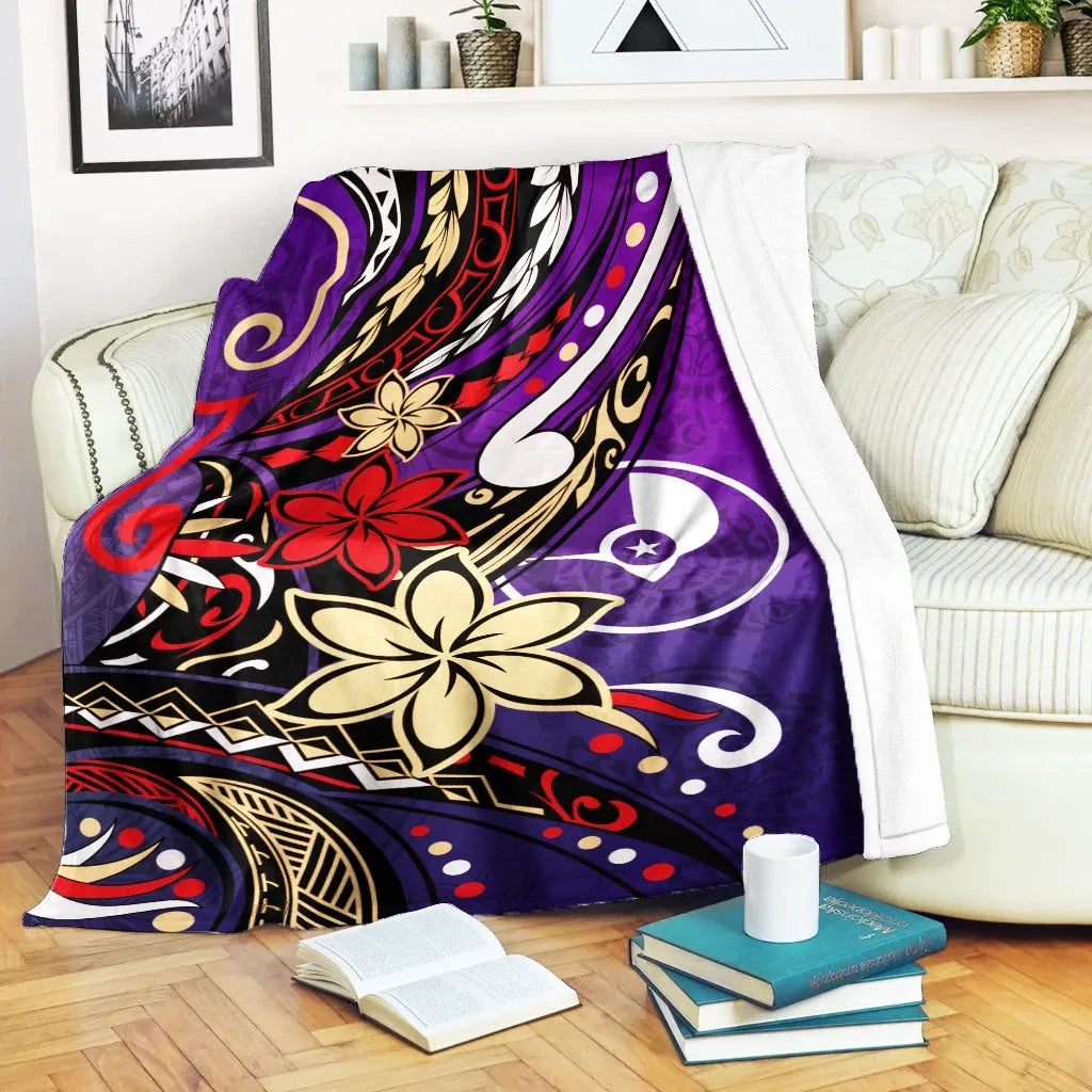 Yap State Premium Blanket - Tribal Flower With Special Turtles Purple Color