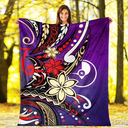 Yap State Premium Blanket - Tribal Flower With Special Turtles Purple Color