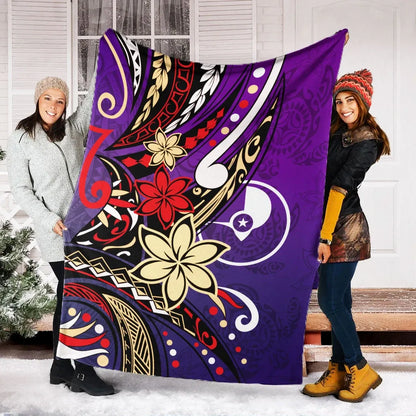 Yap State Premium Blanket - Tribal Flower With Special Turtles Purple Color