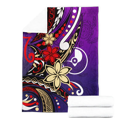 Yap State Premium Blanket - Tribal Flower With Special Turtles Purple Color