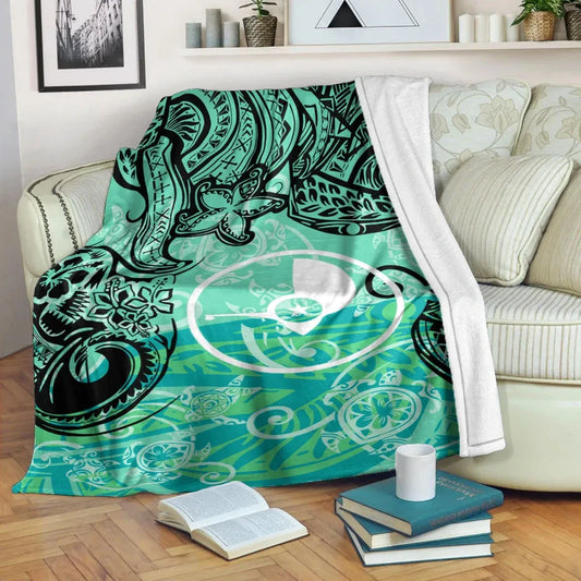 Yap State Premium Blanket - Vintage Floral Pattern Green Color